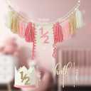 1/2 Birthday Girl High Chair Banner - 3PCS Half Birthday Decorations with Half Birthday Hat Cake Candle, Half Way to One Decorations Kit for Baby Girl 6 Month Party Photoshoot Props（Pink＆white）