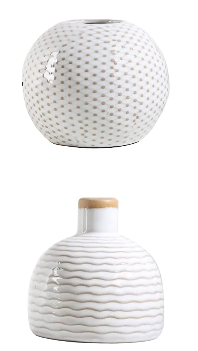 LIZOFER Boho Minimalist Small Ceramic Vase Set of 2 for Bedroom Living Room Office Fireplace Centerpiece Antique White Vintage Farmhouse Rustic Retro Flower Vases Home Decor Gift for Fake Plants