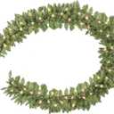 HiBean Christmas Garland 9 FT by 12 Inch,Pre-lit Garland with 50 Warm Lights, Classic Green Christmas Garland with 340 Branch Tips for Mantle, Fireplace, Stairs Railing, Front Door