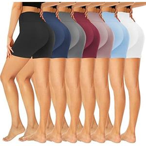 GROTEEN 7 Pack High Waisted 5''/8'' Biker Shorts for Women - Buttery Soft Black Workout Yoga Running Spandex Yoga Shorts, S-M