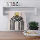 OHSUL Boho-Chic Sun Moon Line Rainbow Kitchen Towels Dish Towels Dish Cloth Set of 2,Bohemian Mid Century Modern Hand Towel Tea Towels for Bathroom Kitchen Decor(Yellow), 412JW