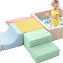 Climbing Toys for Toddlers , Toddler Climbing Toys Indoor, 5-Piece Foam Climbing Blocks with Ball Pit (Balls not Included),Soft Play Set,Toddler Climber Indoor Foam Play Gym for Climbing Crawling (Blue)