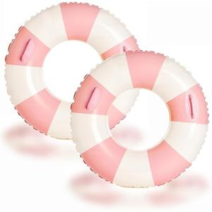 2 PCS 33inch Large Inflatable Pool Floats for Adults Swimming Pool Floats with Handle - Blue Floaties Pool Tubes Swim Rings Tubes Floaties for Beach Pool Party Decorations (Pink)