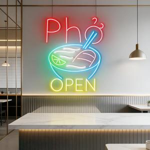 Pho Open Neon Sign Pho LED Light Noodles Led Signs | Bowl Vietnamese Noodles Restaurant Custom Noodle Wall Decors