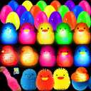 18 Pack Easter Eggs Fillers LED Chick Puffer Balls, Easter Basket Stuffers with Light Up Stress Relief Fidget Toys Squeeze Ball, Easter Egg Hunt Party Favor for Kids Boys Girls Toddler Teens