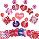 Yexiya 144 Pcs Valentines Day Cards Valentines Candy Holder Lollipop Holders Heart Greeting Paper Cards for Gift Kids School Classroom Party Favors Exchange Treat, 8 Styles