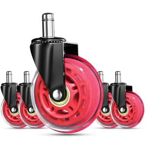 RidRed Gaming Chair Wheels - Heavy-Duty Office Chair Wheels - Replacement Rubber Casters- Universal Fit 3 Inch Chair Casters, Noise Free, Fits 98% Chair, for All Floor (Red)