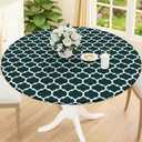 Smiry Round Picnic Tablecloth, Waterproof Elastic Fitted Table Covers for 36" - 44" Tables, Wipeable Flannel Backed Vinyl Tablecloths for Camping, Indoor, Outdoor, Hunter Green & White, For Up to 36"-44" Round