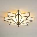 Star Flush Mount Ceiling Light: 20 Inch Brass Milk Glass Lighting Fixture - Balck Art Decor Lights - Mid Century Vintage Moravian Bronze Lamp for Bedroom Kitchen Dining Room Entry Foyer Outdoor Porch