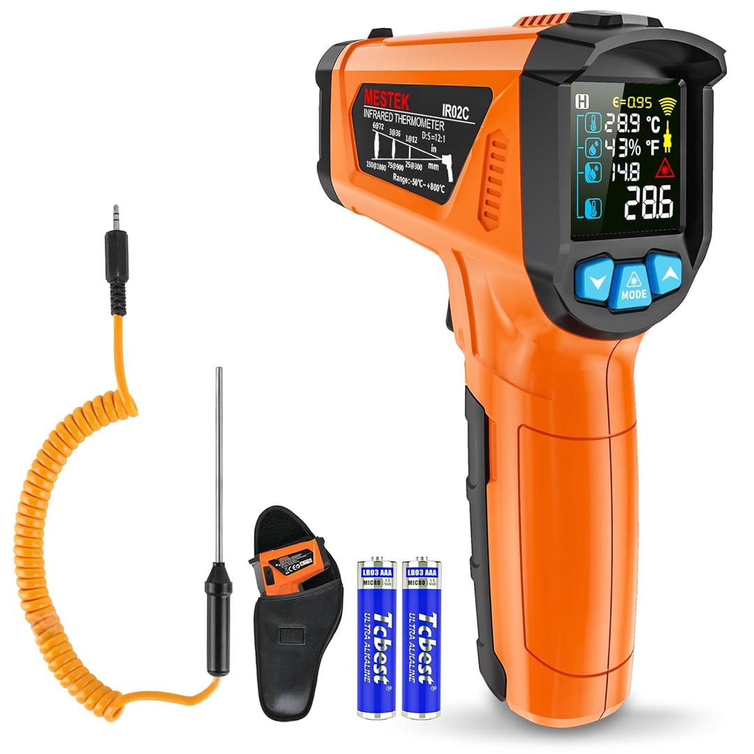 MESTEK Temperature Gun Infrared Thermometer, -58~1472 Non-Contact Digital IR Laser Thermometer Temp Gun with Probe for Cooking, Pizza Oven, HVAC, Kitchen, Alarm Function Adjustable Emissivity (Orange)