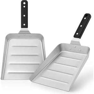 Griddle Scoop (2 Pcs), Joyfair Large Metal Spatula Burger Turner for Flat Top BBQ Grill, Heavy Duty Stainless Steel Food Shovel Grilling Accessories with Corrugated Surface for Outdoor (ABS Handle)