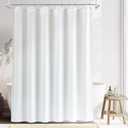 White Linen Shower Curtain, Boho Farmhouse Shower Curtain Set for Bathroom, 200GSM Luxury Weighted Water Resistant Fabric Textured Shower Curtains with 12 Metal Hooks, 72Wx78H