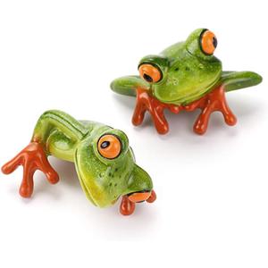 JUXYES Set of 2 Resin Creative 3D Craft Frog Figurine Computer Monitor Decor, Personalized Animal Collectible Figurines Mascot Frog Resin Crafts for Home Office Decoration