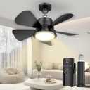 Socket Ceiling Fans with Lights and Remote, 3000K-6500K Socket Ceiling Fan Light Ceiling Fans, 3-Speed Ceiling Fan for Bedroom Living Room Kitchen (Glossy Black)