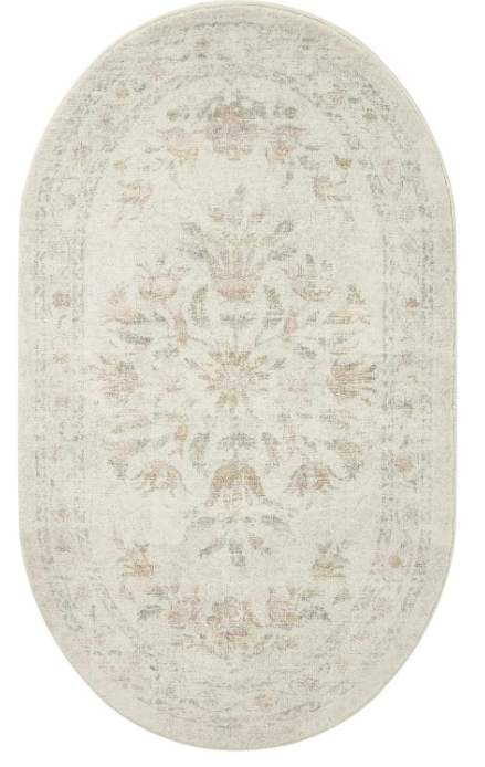 Loloi Rifle Paper Co. Courtyard Collection COU-01 Yellow/Multi 2'-3" x 3'-9" Oval Accent Rug feat. CloudPile