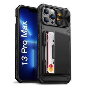 Vihibii for iPhone 13 Pro Max/iPhone 12 Pro Max Case with Card Holder (4 Cards) [RFID Blocking] & Slide Camera Cover, Military Grade Drop Protection, Rugged Back & Silicone Edge Wallet Case, Black