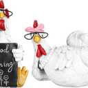 Wesiti 2 Pack Rustic Rooster and Chicken Resin Statue Set Good Morning Chicken Figurine Farmhouse Resin Decor for Home Office Desktop Bookshelf Festival Gift