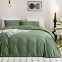 Green Duvet Cover Queen Size - 100% Washed Cotton Linen Feel Textured Comforter Cover, 3 Pieces Breathable Soft Bedding Set with Zipper Closure (Green, Queen 90"x90")