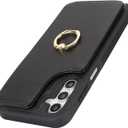 for Samsung Galaxy A15 5G Case with Card Holder and Strap for Women,Crossbody Lanyard,RFID Blocking,Ring Stand,Snap Clasp,Phone Wallet Cases 6.5 inch(Black)