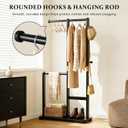 Solid Wood Coat Rack, Freestanding Standing Clothes Rack with Double Hanging Rods for Coats, Jackets, Wooden Coat Tree Garment Rack for Bedroom Entryway Hallway, Space Saving Small Coat Rack