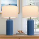 TOBUSA 23.5’’ Blue Table Lamps for Bedroom Set of 2, Modern Farmhouse Ceramic Bedside Nightstand Lamps for Living Room, Decorative Boho Ceramic Lamps Set for Home Office End Table Console, White Shade
