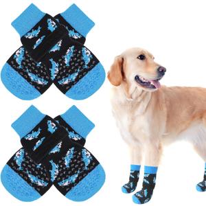 SCENEREAL Anti Slip Dog Socks for Hot/Cold Pavement, Double Sides Dog Boots & Paw Protectors to Prevent Licking Paws, Non Slip Anti Twist Small Medium Large Senior Dogs Socks for Hardwood Floors (L(Pack of 4), Shark(Black))