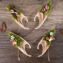 2 x FRESHME Mushroom Elf Ears Adult - Handmade Soft Pixie Fairy Ears with Moss Mushroom and Flower Non Piercing Woodland Forest Elven Ear Cuff for Women Christmas Renaissance Halloween Cosplay Accessories