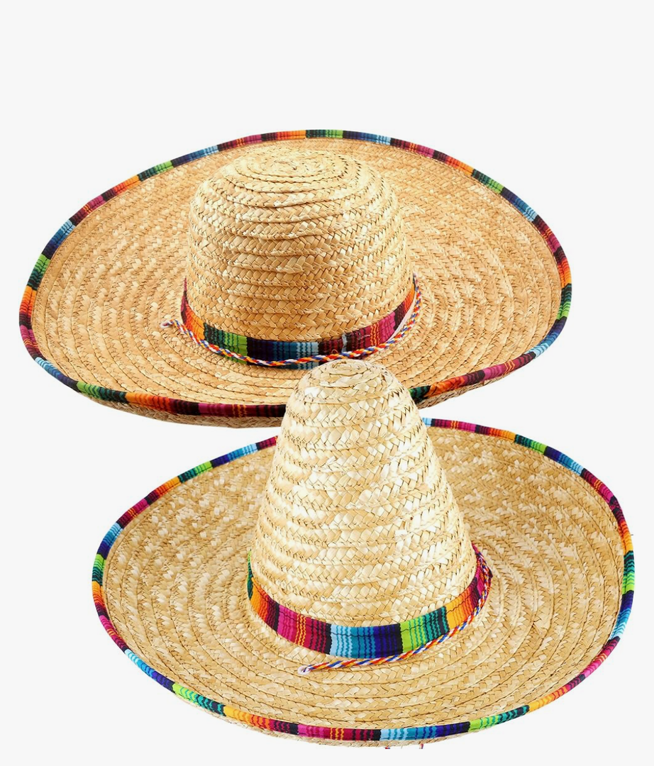 Pack of 2 Mexican Sombrero Hat Large Sombrero Straw Hat with Rainbow Serape Trim for Adults Teens Mexican Fiesta Party Fancy Dress Costume Accessories, 2 Styles