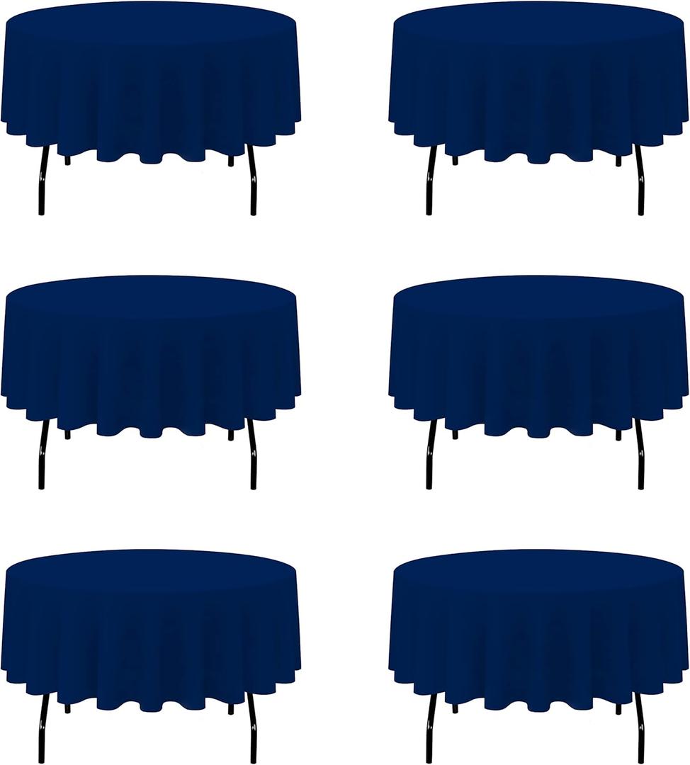 BRILLMAX 6 Pack Navy Blue 70 Inch Round Tablecloths Fit 30" to 54" Tables (8-20" Drop) - Circle Bulk Linen Polyester Fabric Washable Cloth Cover for Wedding Reception Banquet Birthday Party Buffet