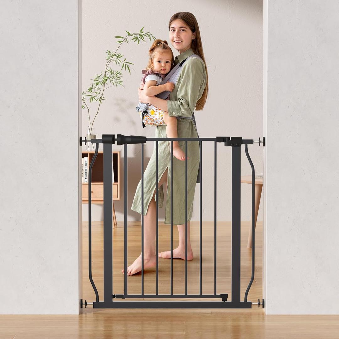 ELEVON Baby Gate for Stairs Doorways, Safety Pet Gate with Auto-Close/Hold-Open Features, Fits Openings 29.1 to 33.8, 30 Tall, Easy Pressure Mounted Walk Through Baby Dog Gate, Graphite