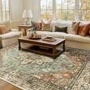 RELEANY Area Rugs 7'x9' Washable Non-Slip, Floral Vintage Distress Print Pattern Medallion Carpet for Living Room Bedroom Dining Room, Brick Red Rust Neutral Brown Burnt Orange Green