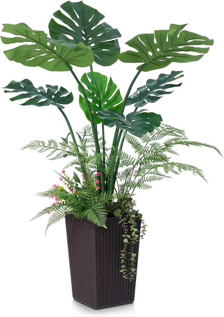Artificial Monstera Deliciosa Plant 4FT - Large Fake Tree with Brown Pot, Faux Monstera for Indoor & Outdoor Decor, Tall Artificial Plants for Living Room, Balcony, Home Decor,VN150 (Green)