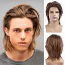 Mens Brown Wig Short Fluffy Natural Hair Synthetic Halloween Cosplay Costume Party Full Wigs