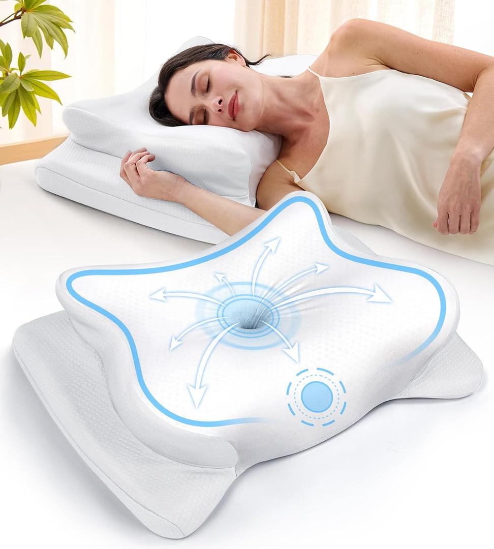 Cervical Neck Pillow for Pain Relief, Beauty Sleeping Cooling Pillow for Side Back Stomach Sleeper, Odorless Memory Foam Bed Pillows Deep Sleep,Ergonomic Orthopedic Neck Support Light White