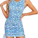 Women's Summer Sundresses Crewneck Sleeveless Adjustable Drawstring Tank Dress (M)