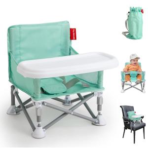 Tiny Marvels Portable Booster Seat, Foldable Baby High Chair with Removable Tray, Safety Harness & Carry Bag for Toddlers Ages 6M-3Y, Ideal for Dining, Travel, Camping & Family Time