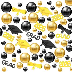 Suncalla 124 Pcs Black and Gold Graduation Vase Filler 2026 Grad Hat Table Decoration Graduation Caps Centerpiece Beads Pearls for Vases Filler 2026 High School College Grad Party Table Decor