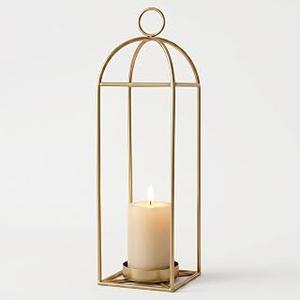 22.2" Outdoor Decorative Lanterns, Metal Candle Lanterns, Farmhouse Lantern Decor, Antique Gold Iron Lantern Candle Holders for Fireplace Mantel, Table Centerpiece,Home Decor