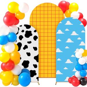 3 Pcs Cartoon Story Plaid Arch Backdrop Cover Set for Wedding Ceremony Birthday Banquet Baby Shower Decoration (4FT 5FT 6FT)