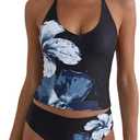 ZAFUL Women's Floral Tankini Swimsuits Halter Neck Tummy Control Polka Dot Tankini Set Two Piece Bathing Suit (XL)