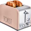 Rae Dunn Toaster, Stainless Steel 2 Slice Square Toaster, Wide Slot with 5 Browning Levels, with Bagel, Defrost and Cancel Options (Blush)