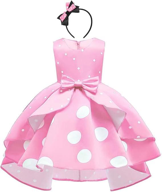 IWEMEK Girls Polka Dot Halloween Christmas Princess Party Cosplay Pageant Fancy Costume Tutu Birthday Dress up+Ears Headband Size 130