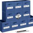 13x13x13 storage cube bins (Set of 10) Fabric storage cubes with 10 Labels Window Cards & a Pen, storage cubes 13x13, Collapsible 13 inch cube storage bins, Cubby Organizer Boxes, Navy Blue