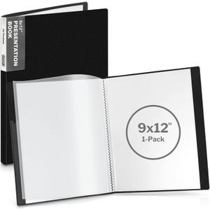 Dunwell 9x12 Presentation Book (Black), 24-Pocket Folder with Plastic Sleeves, Displays 48 Pages pf 9 x 12 or A4 Documents, Certificates, Keepsakes, Kids Art, Acid-Free Poly Portfolio Binder