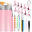 YOOVR Nail Art Tools Set, Nail Stand for Press on Holder for Painting Nails, Nail Art Brushes, Liner Brushes, Nail Dotting Tool, Must Haves Design Tools Supplies Kit for Nail Tech & Beginners (Pink)
