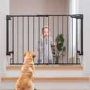 Cumbor 29.2–43" Baby Gate for Stairs, Wall-Mounted (Drill Required), Expandable No Bottom Bar Dog Gate, Auto Close Extra Wide Walk Thru, Pet & Toddler Proof Gate, Top & Bottom of Stairways,(Black)