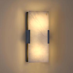 Doraimi Lighting 2 Light 12" Natural Square Alabaster Marble Bathroom Wall Sconce Modern Concise Style Wall Light Fixture,Black Finish for Bedroom Hallway Bedside Living Room