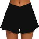 Womens Crossover Athletic Shorts Wide Waistband Flowy Tennis Sports Skorts with Pockets (Black, XL)