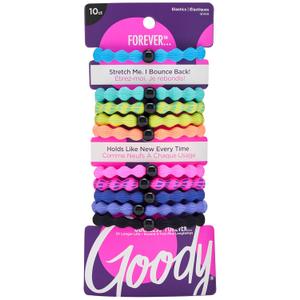 Goody Ouchless Forever Hair Elastics - 10 Ct, Assorted Neon, Damage-Free Bands, 3X Stronger Hair Ties, Retainable Shape, 16 Strand Inner Core, Hair Accessories for Women & Men, All Hair Types
