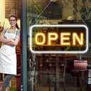 LED Open Sign 23x12 Inch Super Large, 12V Super Bright for Business, Neon Sign for Window Party Wall Shop Salon Club Hotel, (Yellow & White), With ON/OFF Switch & Adapter, Horizontal